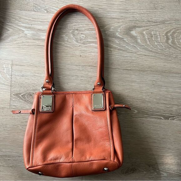 90’s Y2K Tignanello Leather Pumpkin Orange Pumpkin Spice Pebbled Shoulder Bad - Picture 6 of 16